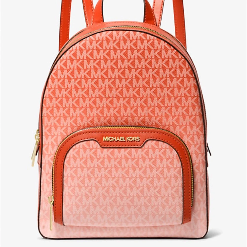 Michael Kors Jaycee Medium Ombré Signature Logo Backpack Red Clay NWT